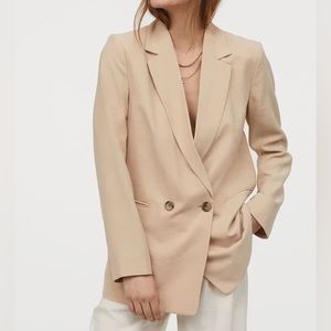 Double-breasted Beige Oversized Blazer